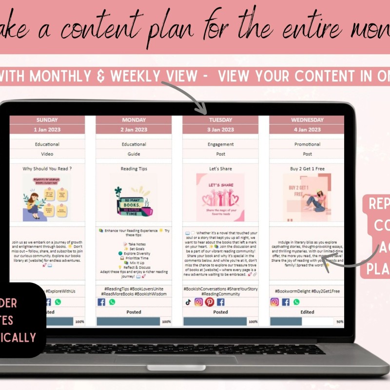 30 Day Editable Social Media Content Calendar | PLR MRR Digital Download