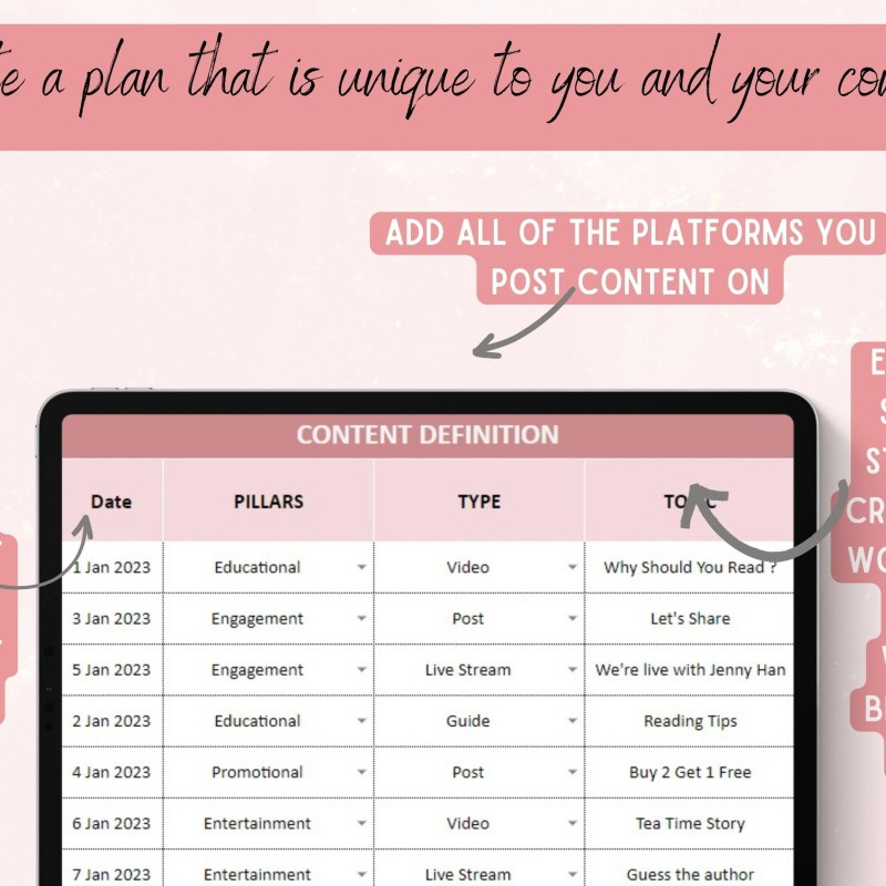 30 Day Editable Social Media Content Calendar | PLR MRR Digital Download