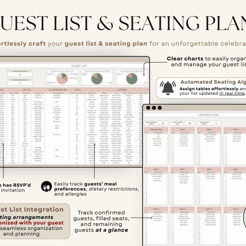 Wedding Planner Spreadsheet Wedding Budget Tracker Wedding Timeline Checklist Guest List Tracker Wedding Itinerary Seating Plan Wedding Gift