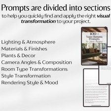 Nano Banana Prompts For Interior Designers, Interior Design AI Prompts, Rendering AI Prompts, Home Decor Templates PDF, Prompts For Interior